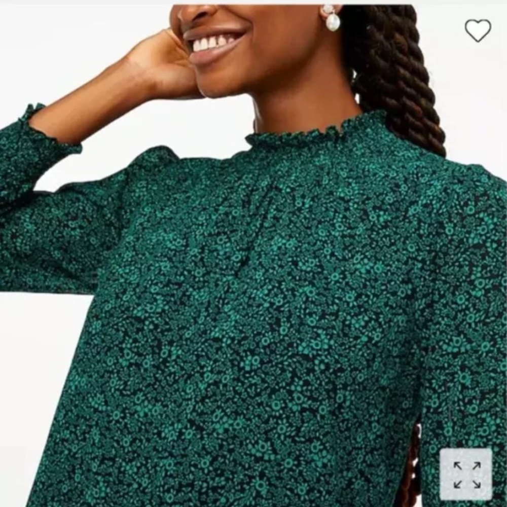 J.Crew Smocked Green Floral Mock Neck Easy Dress Small